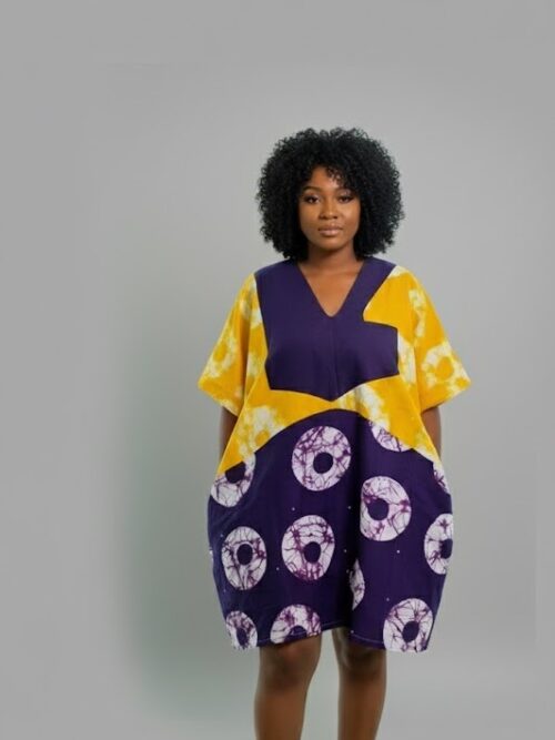 Aminkan Adire Chic Loose-Fit Short Dress