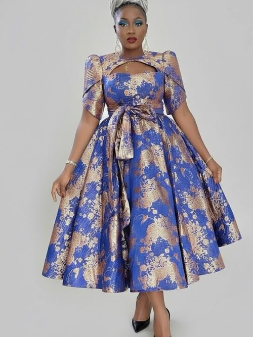 Aminkan Flower Print Luxury Brocade Dress